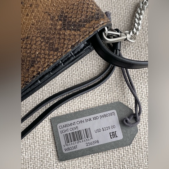 New All Saints Claremount Leather Chain Snake Crossbody Bag In Light Olive - Picture 7 of 13